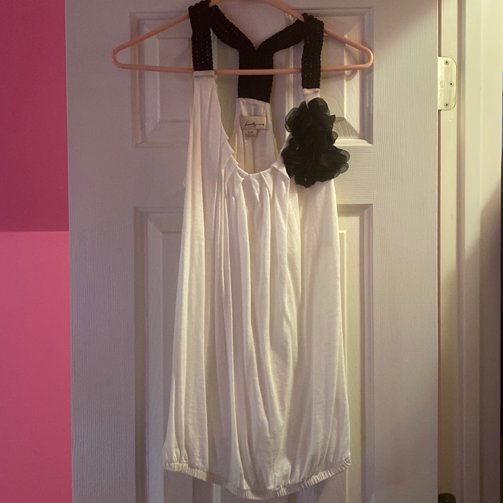 Forever 21 cream top with black flowers with rhinestones. Size small